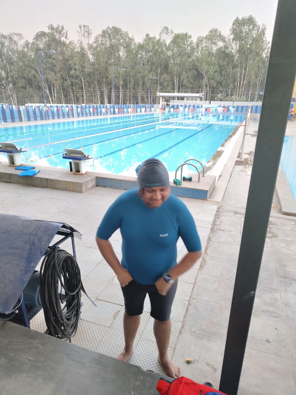 Wearing a swim suit during my first week